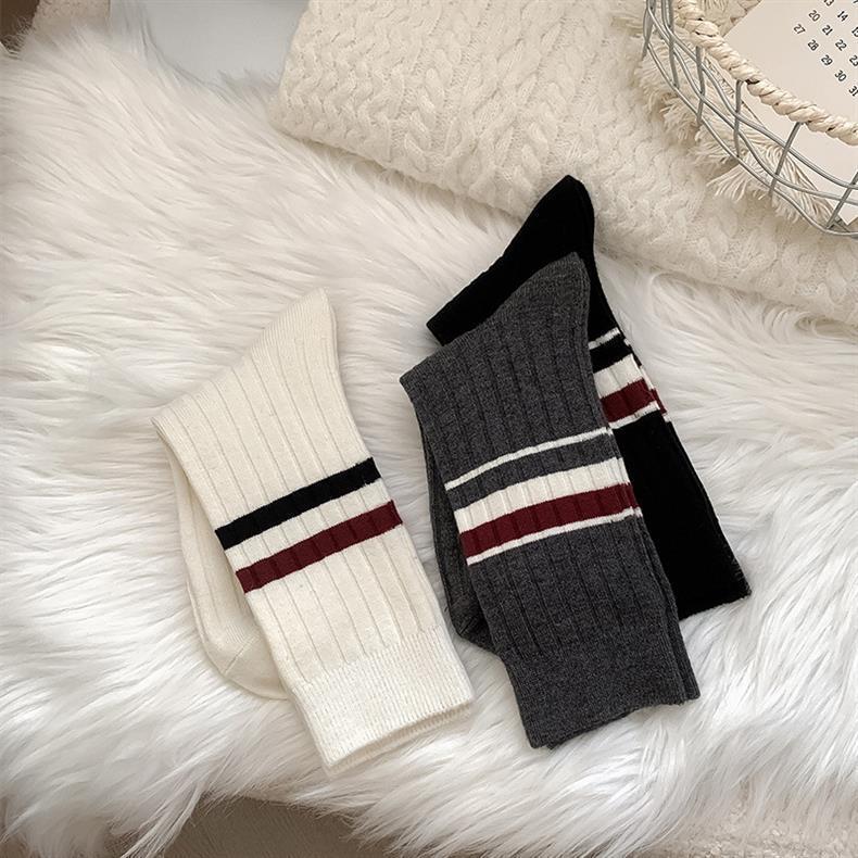 Striped Cotton Crew Socks for Women | Breathable Winter Everyday Socks
