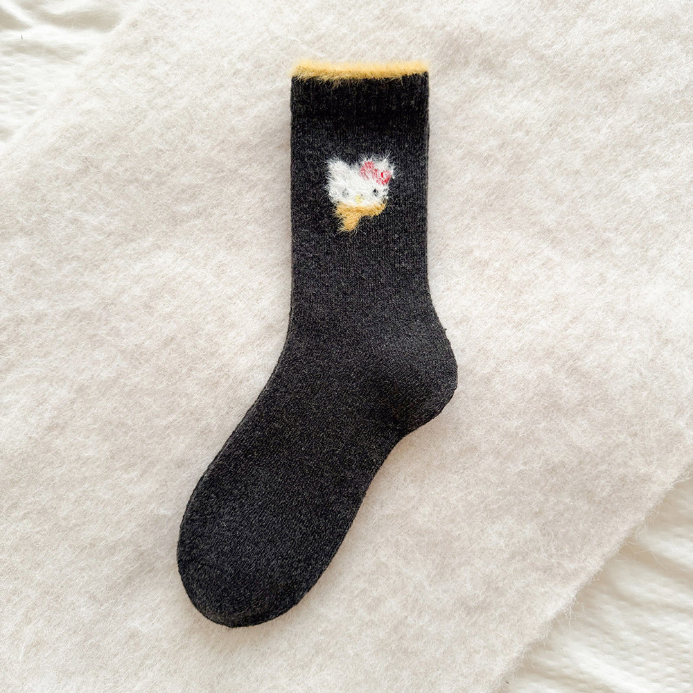 Cute Cozy Wool Crew Socks | Warm Winter Fuzzy Socks for Women