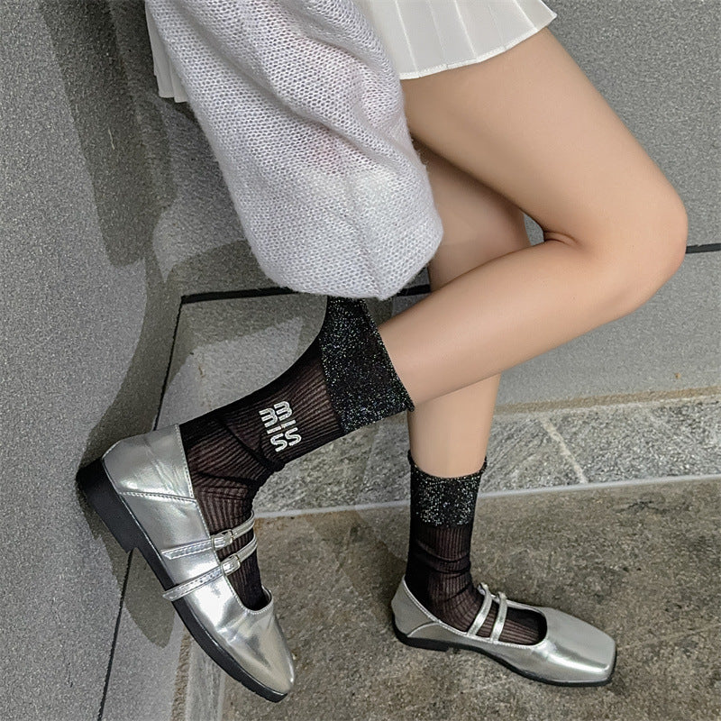 Sheer Glitter Crew Socks for Women | Summer Breathable Socks