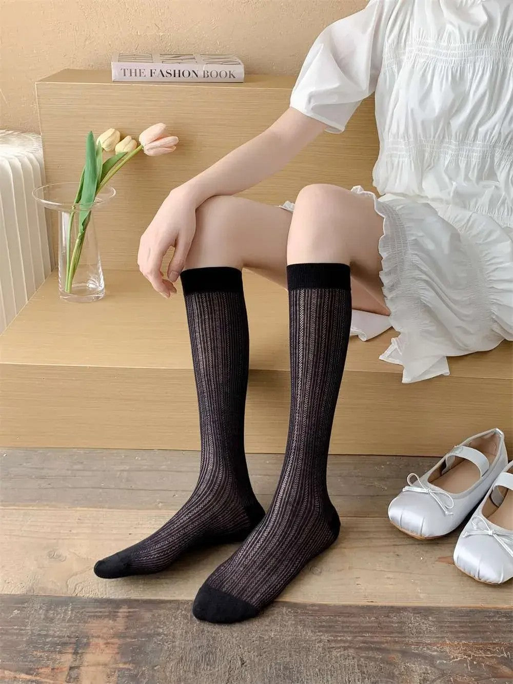 Breathable Mesh Calf Crew Socks | Ballet Miu Style Summer Socks for Women