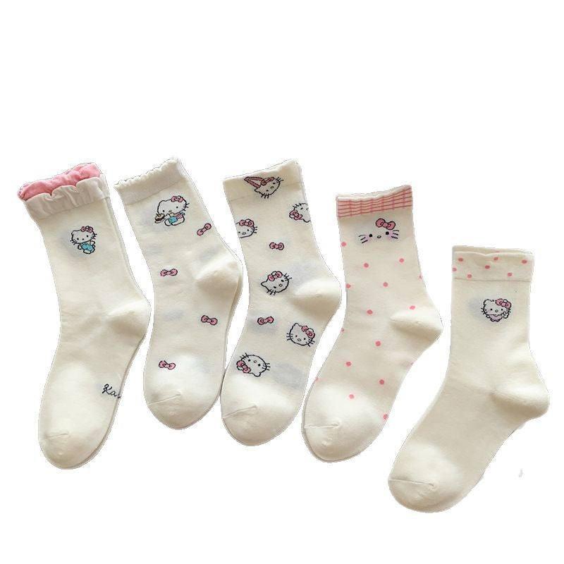 Cute Novelty Crew Socks | Kawaii Cat Print Socks for Women