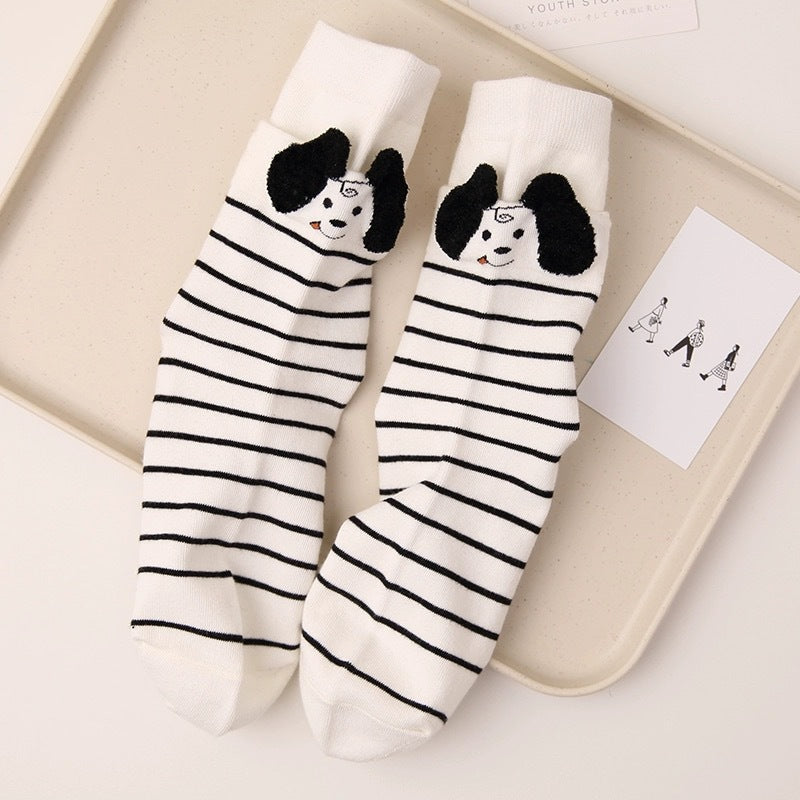 Cute 3D Puppy Cotton Novelty Crew Socks for Women