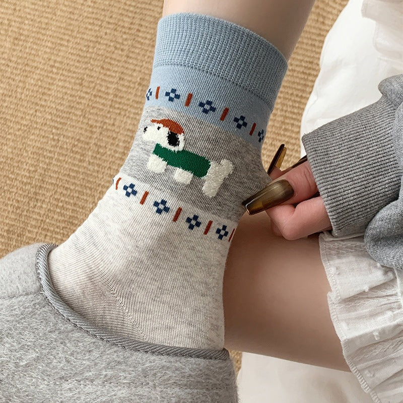 Cute Animal Print Crew Socks for Women | Retro Cotton Novelty Socks