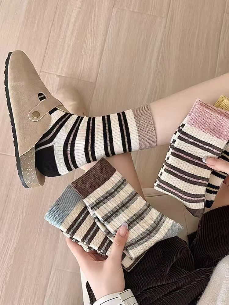 Striped Crew Socks for Women | Casual Trendy Everyday Cotton Socks