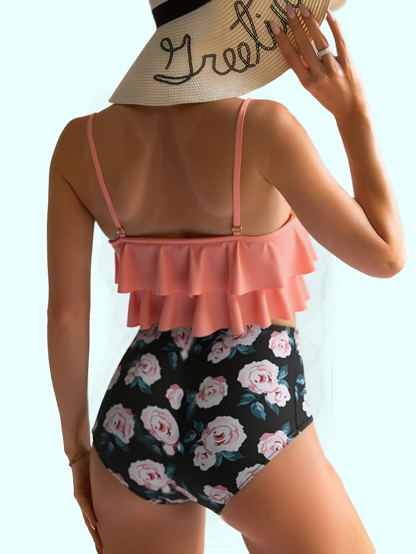 Ruffled High Waisted Bikini Set | Floral Women's Beach Swimwear