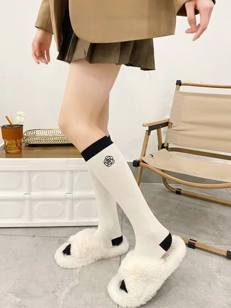 Embroidered Camellia Knee High Socks for Women | Chic JK Style