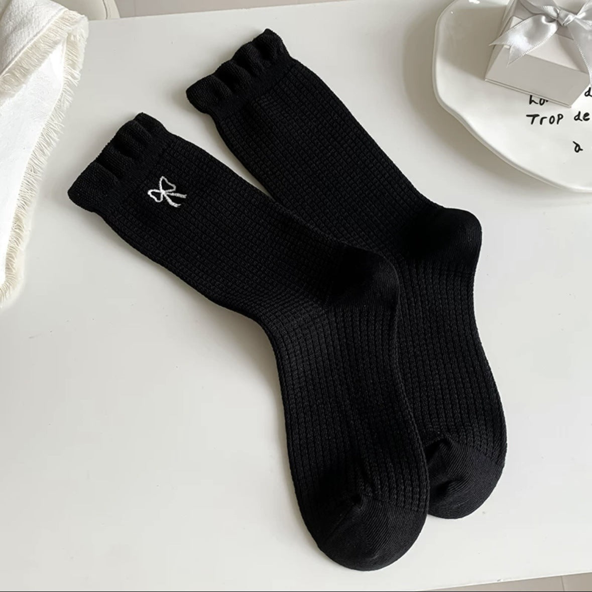 Cotton Bow Crew Socks for Women | Balletcore Casual Socks