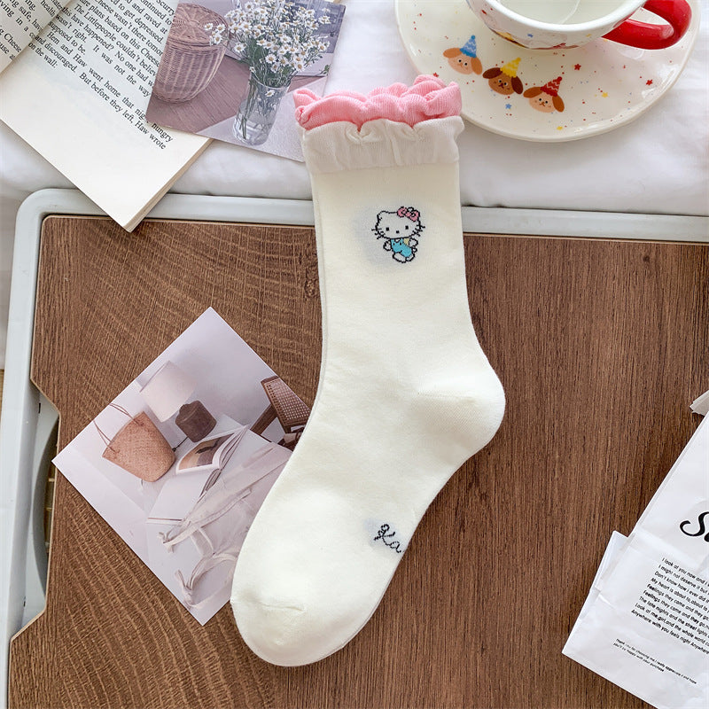 Cute Novelty Crew Socks | Kawaii Cat Print Socks for Women