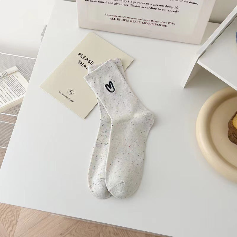 Speckled Embroidered Heart Crew Socks for Women | Casual Everyday Socks