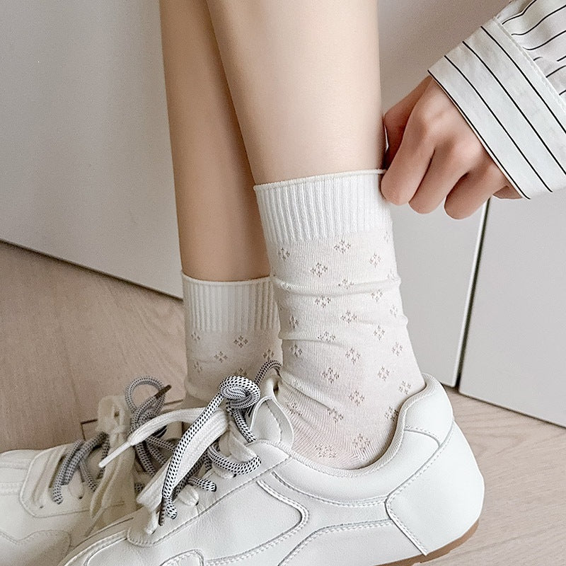 Clover Pattern Crew Socks for Women | Breathable Thin Summer Socks