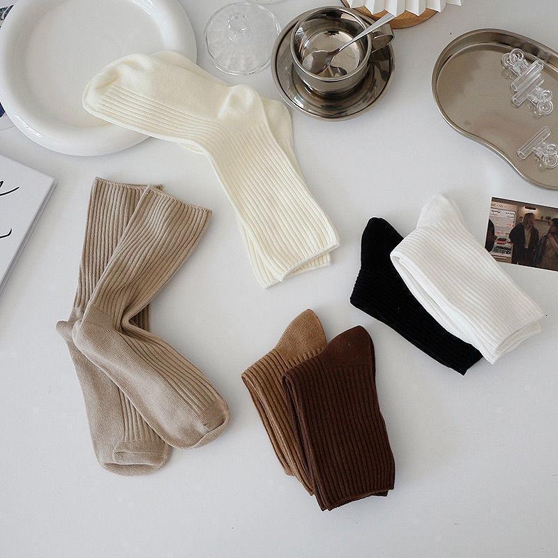 Cozy Vertical Stripe Crew Socks | Solid Cotton Women's Winter Socks
