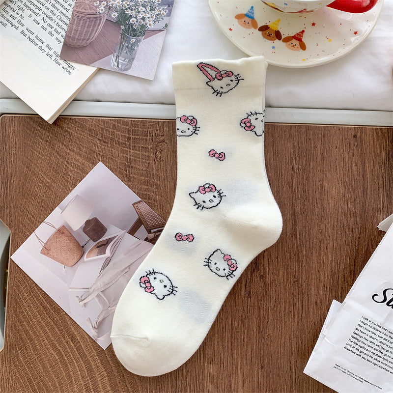 Cute Novelty Crew Socks | Kawaii Cat Print Socks for Women