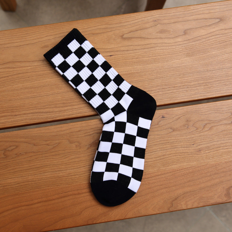 Trendy Checkered Unisex Crew Socks | Casual Breathable Cotton Socks