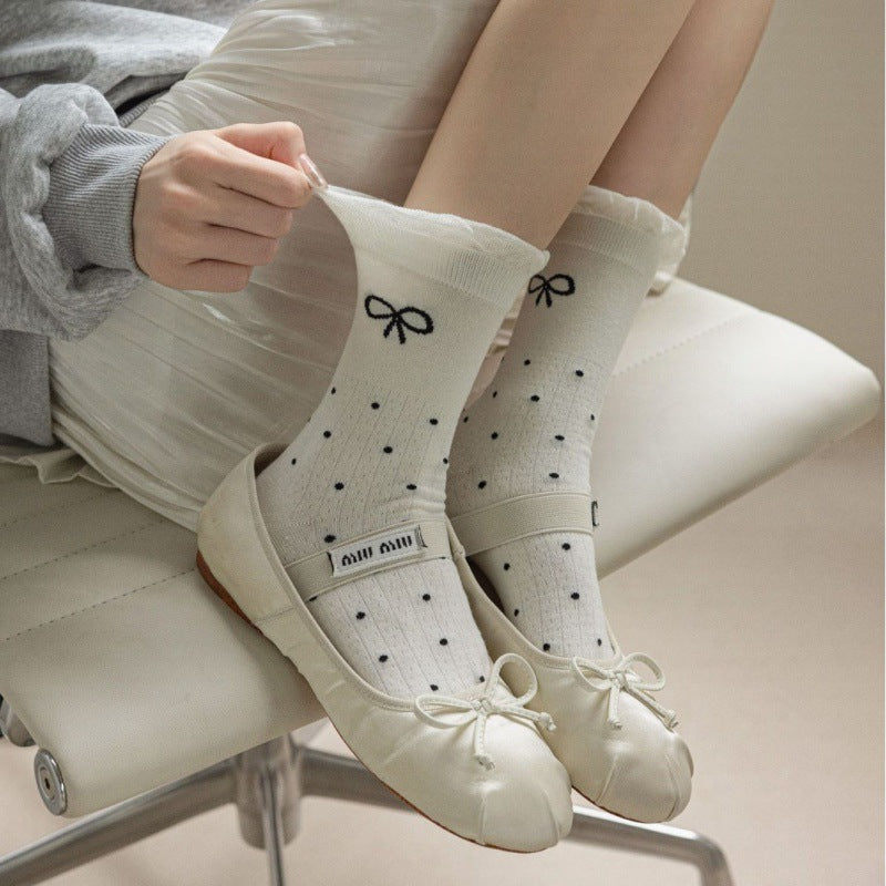 Balletcore Bow Crew Socks for Women | Breathable Summer Socks