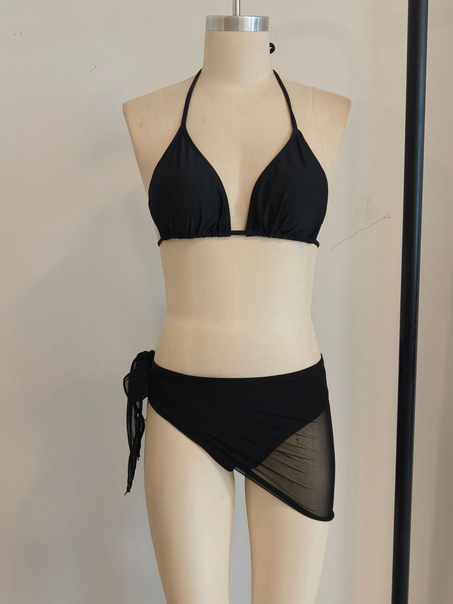 3-Piece Halter Mesh Bikini Set | Sexy Women's Black Beach Swimwear