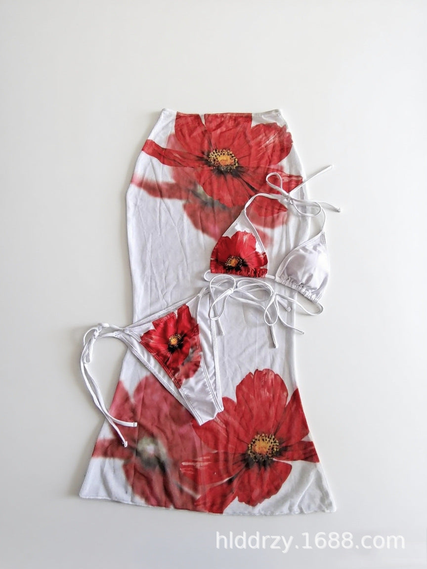 Bold Floral Halter 3-Piece Bikini Set | Women's Beach Swimwear