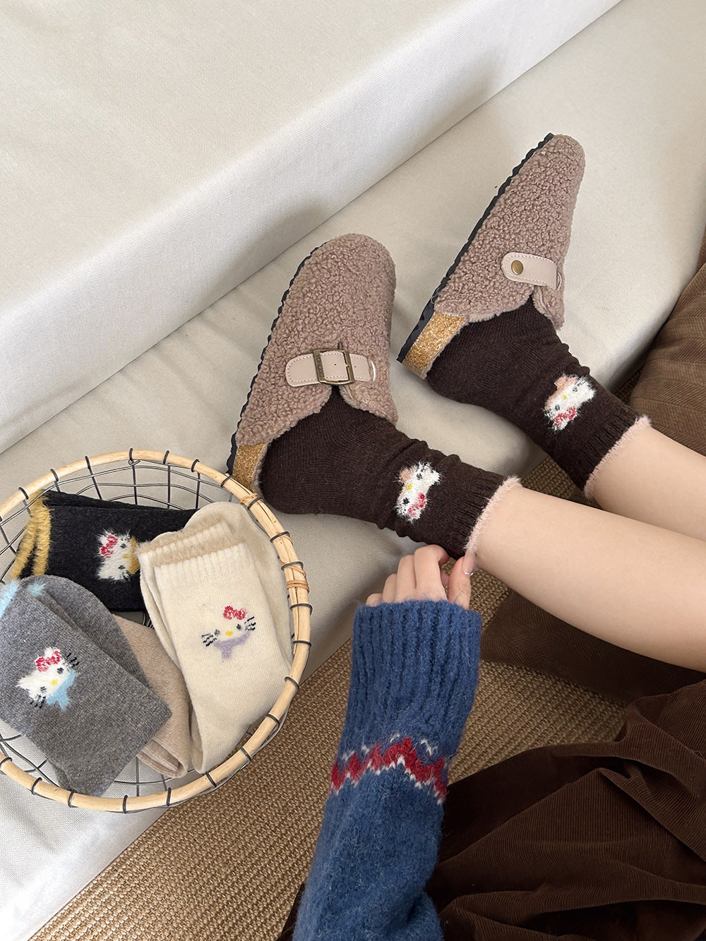 Cute Cozy Wool Crew Socks | Warm Winter Fuzzy Socks for Women