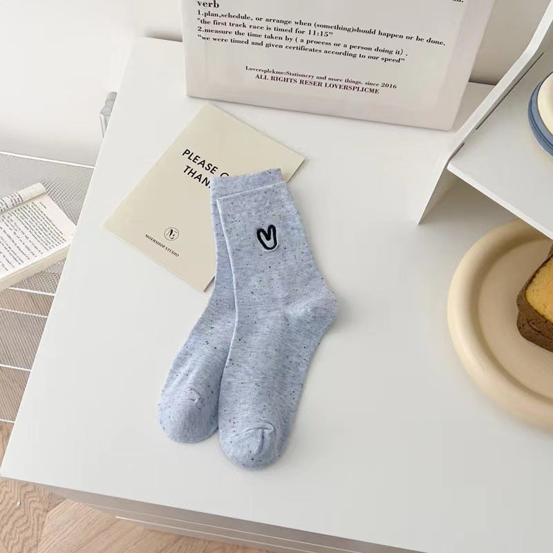 Speckled Embroidered Heart Crew Socks for Women | Casual Everyday Socks