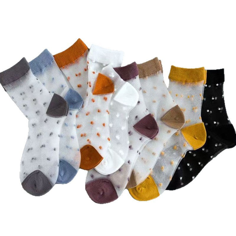Polka Dot Sheer Crew Socks for Women | Lightweight Spring Summer Socks
