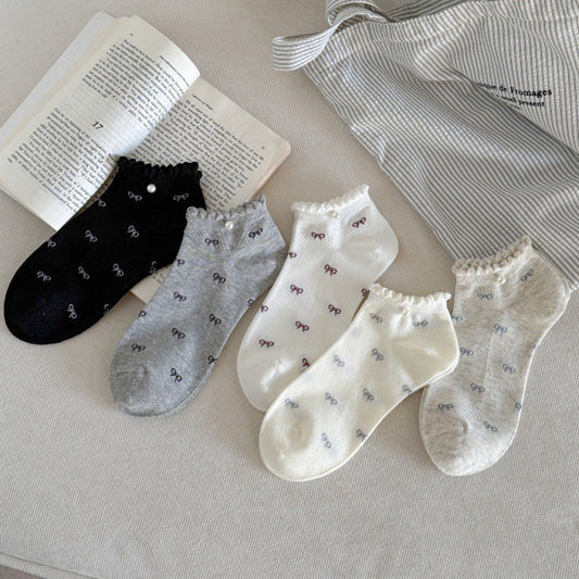 Dainty Bow Ruffled Ankle Socks for Women | Summer Thin Socks