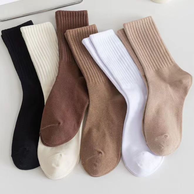 Solid Ribbed Crew Socks for Women | Breathable Casual Socks