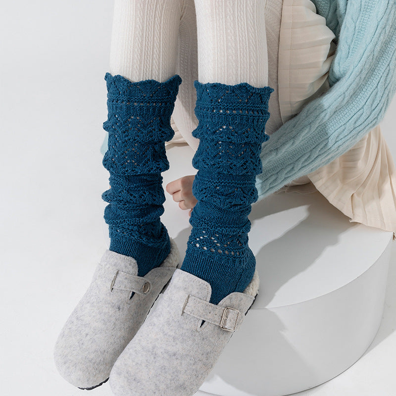 Vintage Openwork Chunky Knit Calf Socks | Cozy Winter Women's Socks