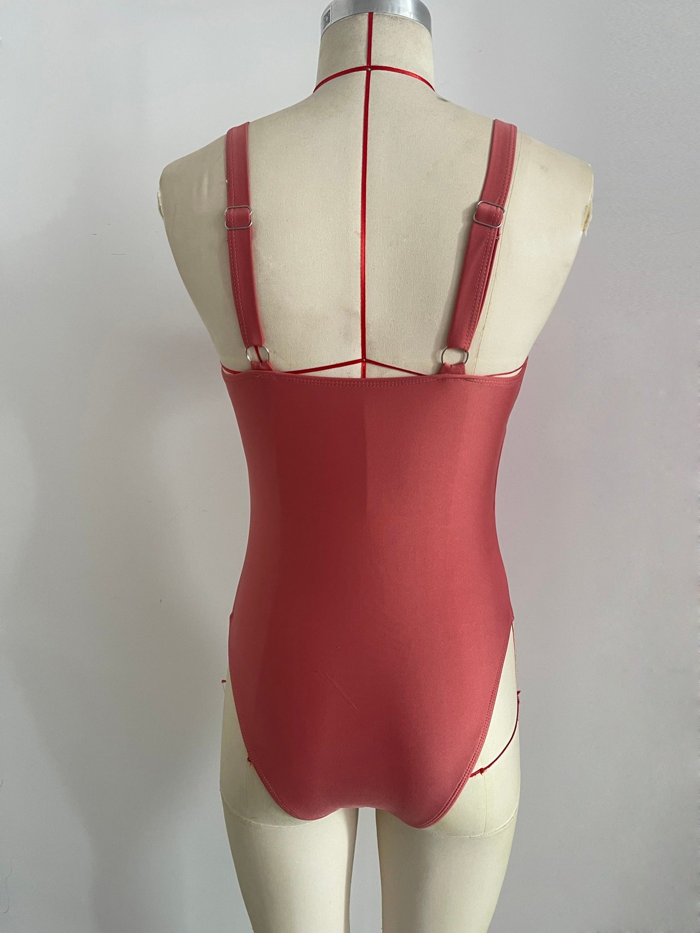 Solid Keyhole V-Neck One-Piece Swimsuit | Sexy Women's Beach Swimwear