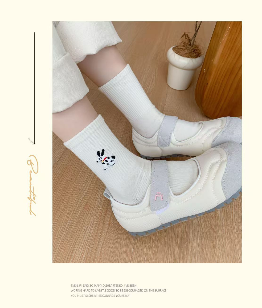 Cute Embroidered Striped Crew Socks for Women