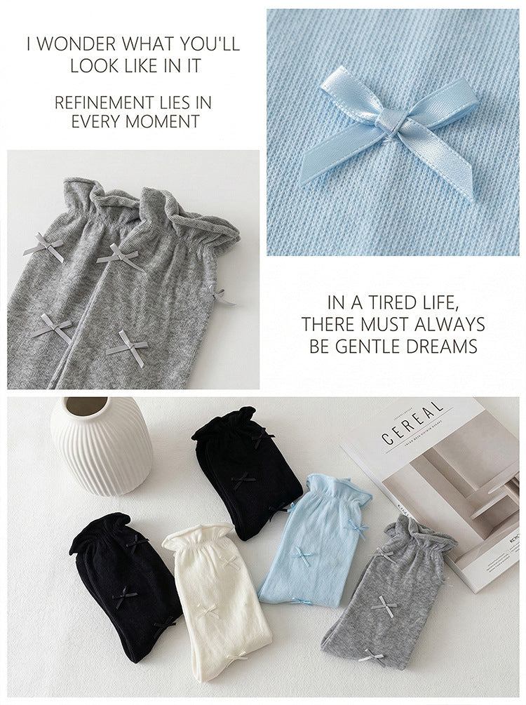 Crew Socks | Ballet Core Dainty Bow Calf Slouch Socks for Women