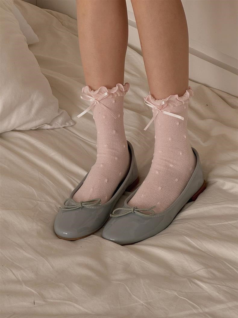 Ruffled Polka Dot Crew Socks for Women | Breathable Bow Socks