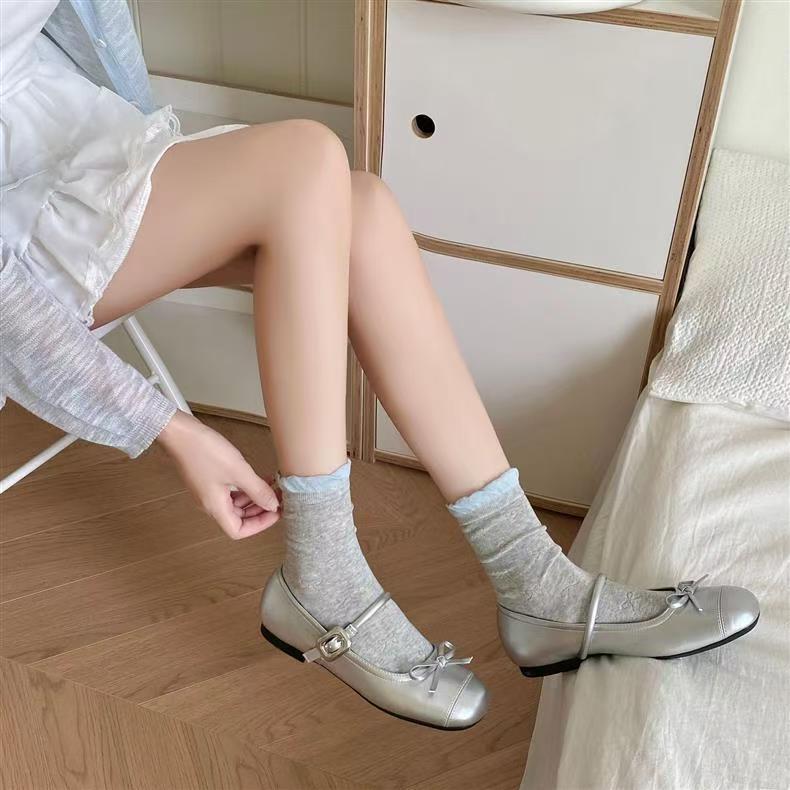 Ruffled Bow Cotton Crew Socks | Balletcore Socks for Women