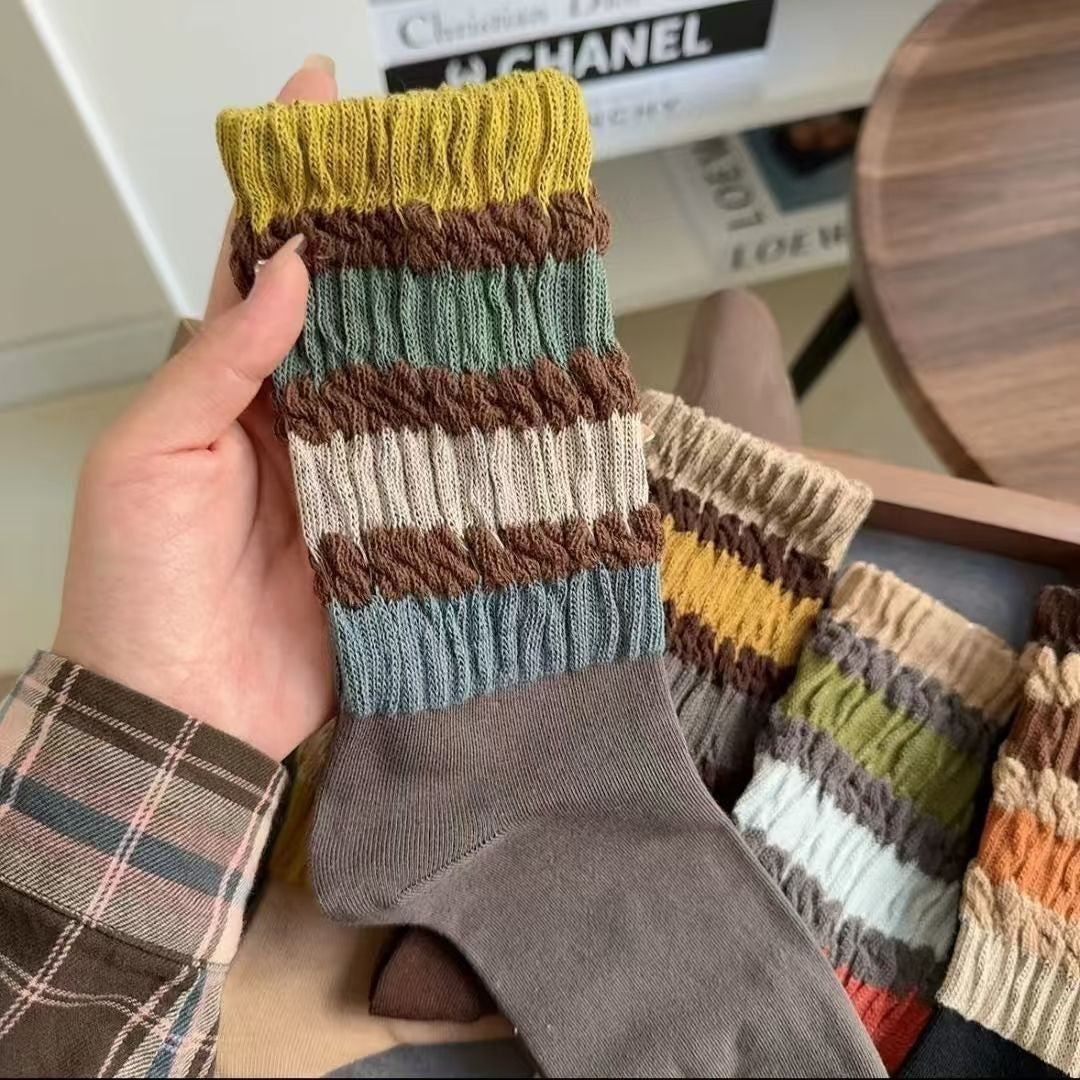 Vintage Striped Cozy Slouch Crew Socks | Loose No-Bind For Women