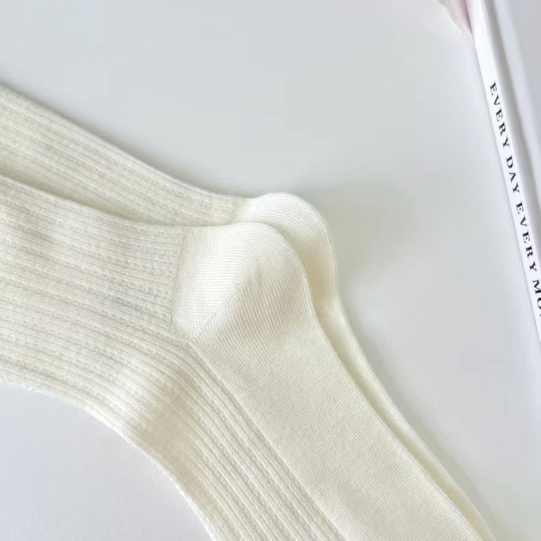 Cotton Crew Socks for Women | Preppy Pastel Embroidered Mid Calf