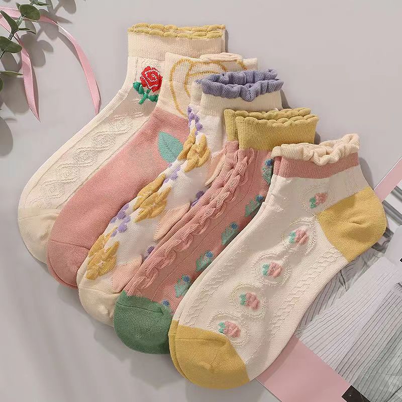 Floral Ruffle Ankle Socks for Women | Breathable Cotton Everyday Socks