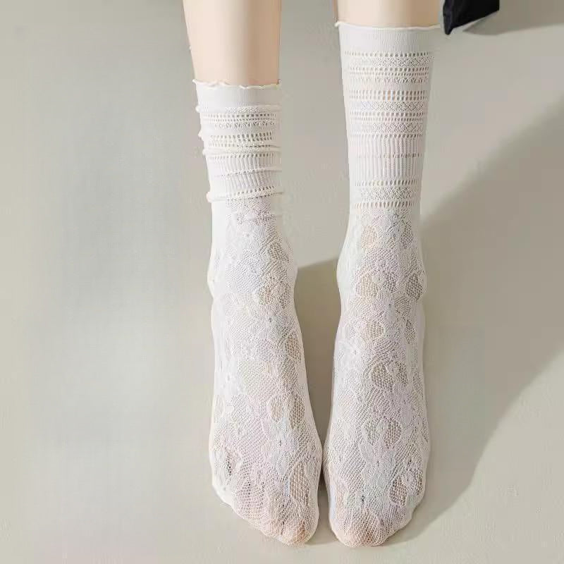 Ruffled Lace Crew Socks | Breathable Summer Slouch Socks for Women