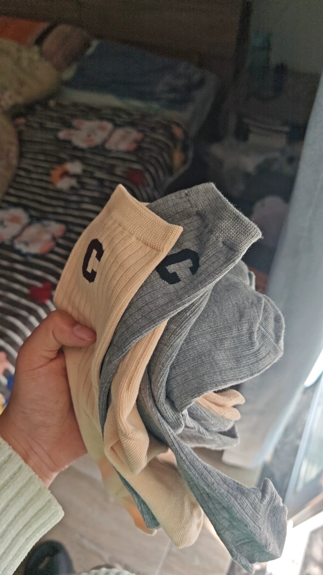 C-Logo Cotton Crew Socks for Women | Trendy Fall Winter Mid Calf