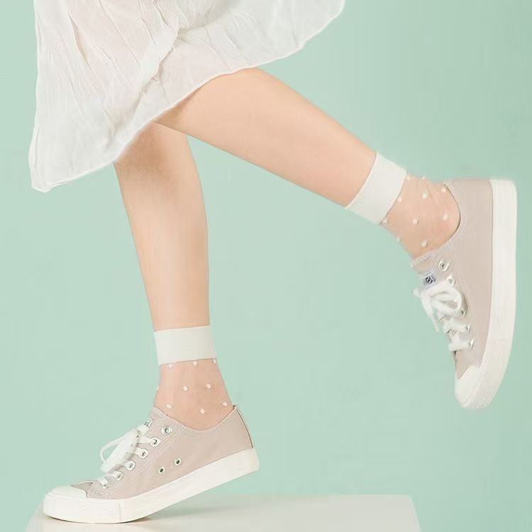 Polka Dot Sheer Crew Socks | Thin Summer Women's Transparent Socks