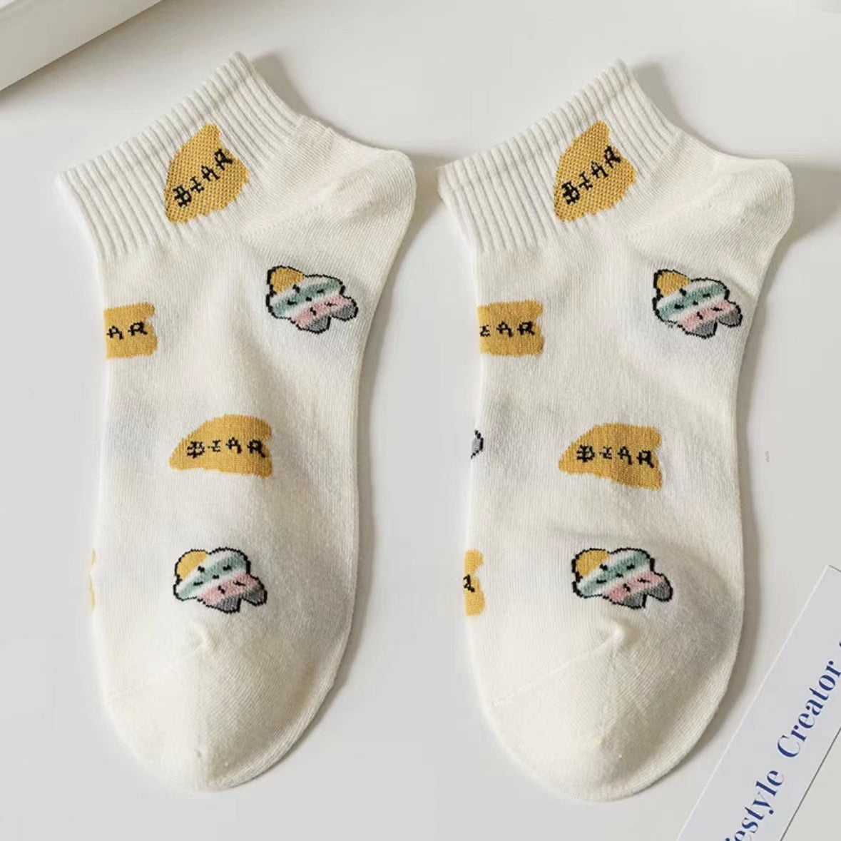 Cute Bear Print Ankle Socks | Breathable Summer Socks for Women