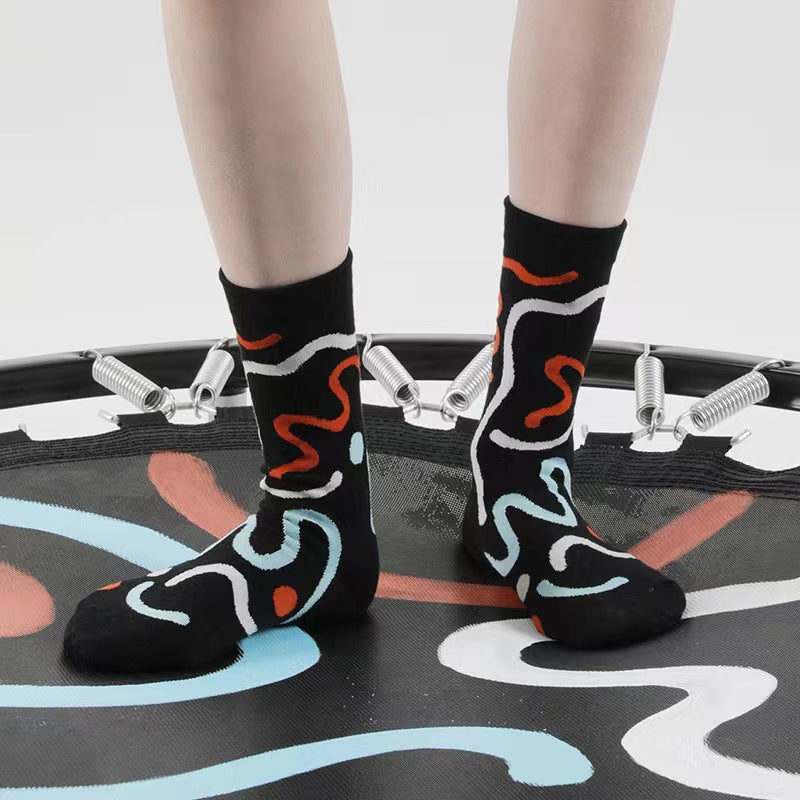 Trendy Abstract Patterned Crew Socks for Women | Novelty Casual Socks