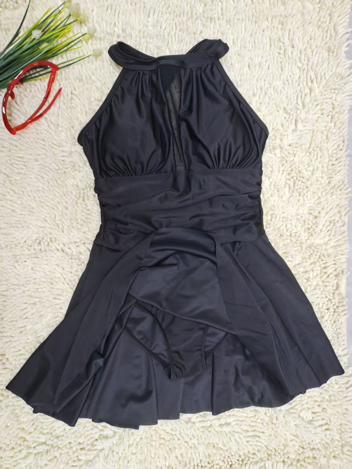 Halter Mesh Skirted One-Piece Swimsuit | Flattering Women's Swimwear