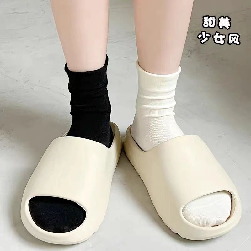 Solid Cotton Slouch Crew Socks for Women | Plain Mid Calf Socks