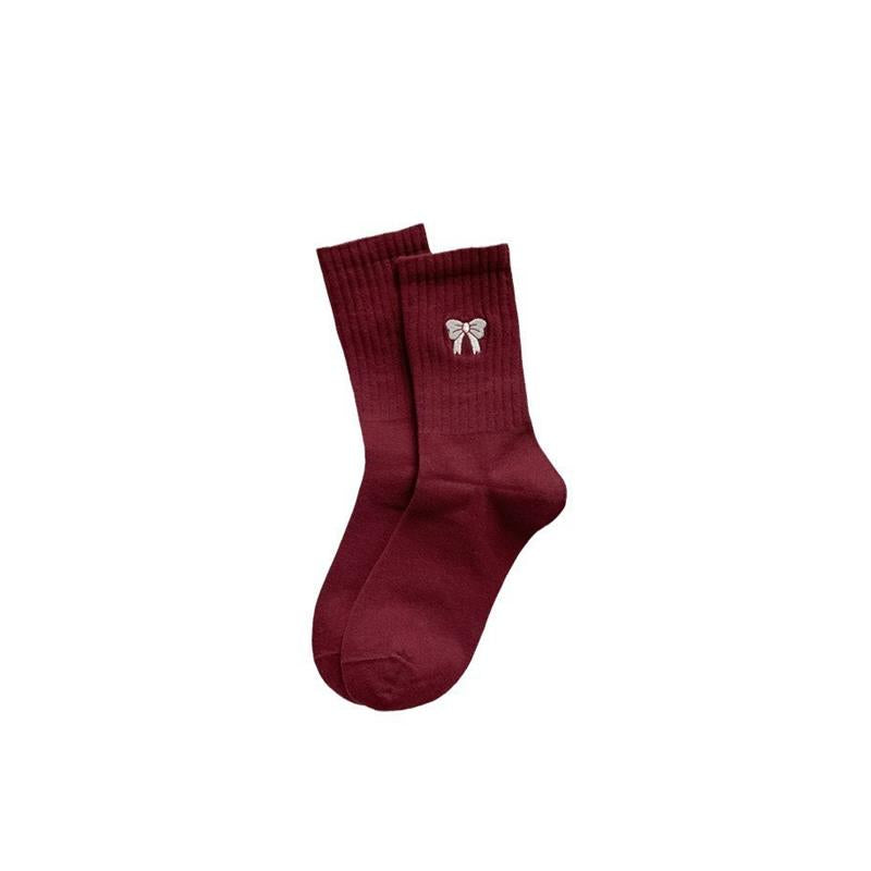 Women's Burgundy Striped Crew Socks | Soft Cotton Casual Socks