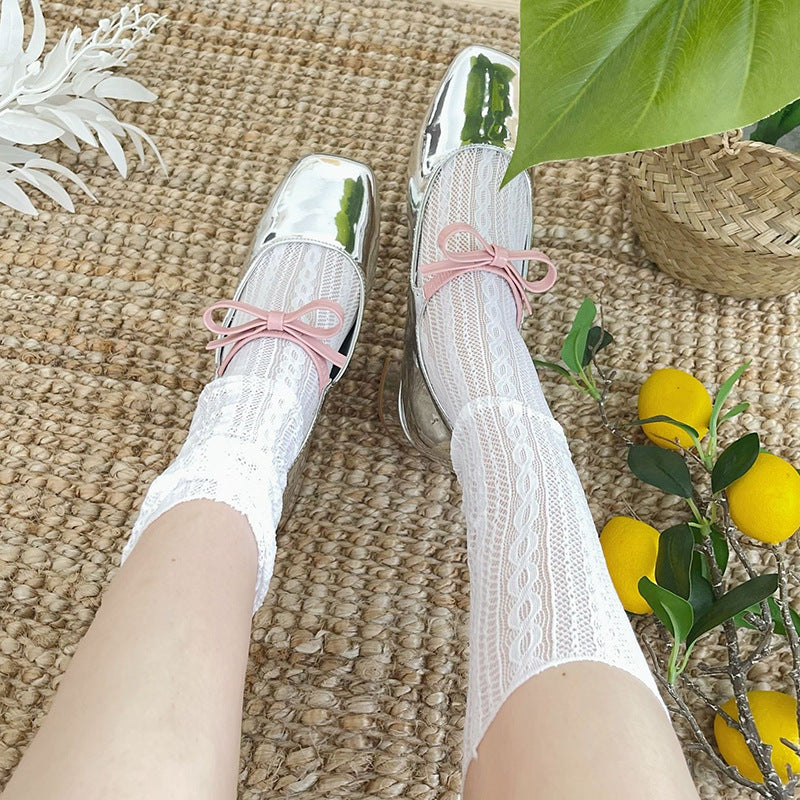 Lace Cable Calf Socks for Women | Thin Breathable Summer Mesh Socks