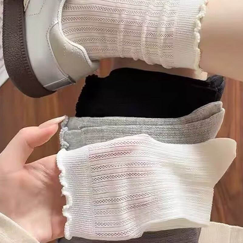Women's Ruffled Crew Socks | Breathable Summer Mesh Slouch Socks