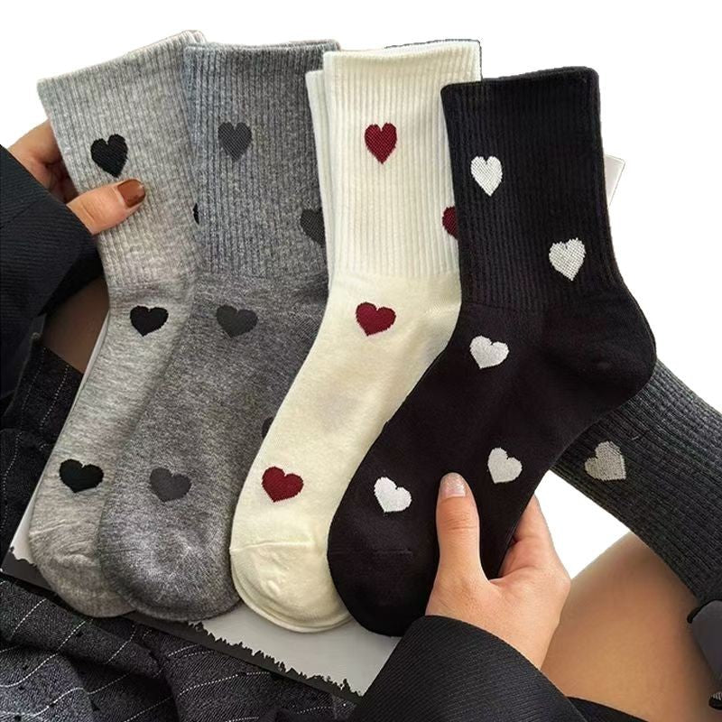 Heart Print Cotton Crew Socks for Women | Casual Trendy Everyday