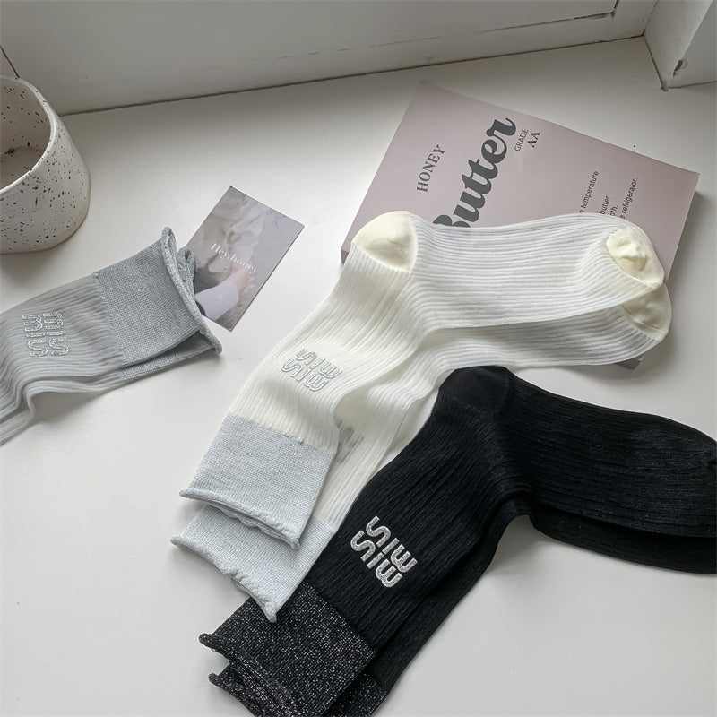 Sheer Glitter Crew Socks for Women | Summer Breathable Socks