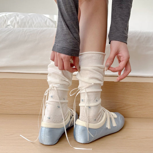Cotton Floral Ballet Crew Socks | Breathable Socks for Women