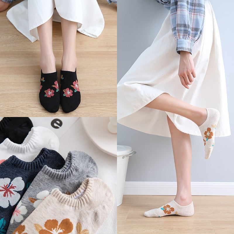 Floral No-Show Socks for Women | Soft Cotton Low Cut Socks