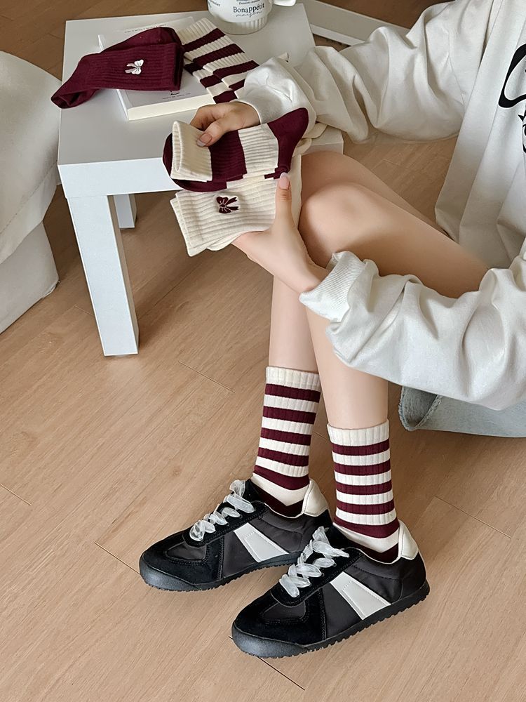 Cute Crew Socks for Women | Burgundy Casual Mid-Calf Socks