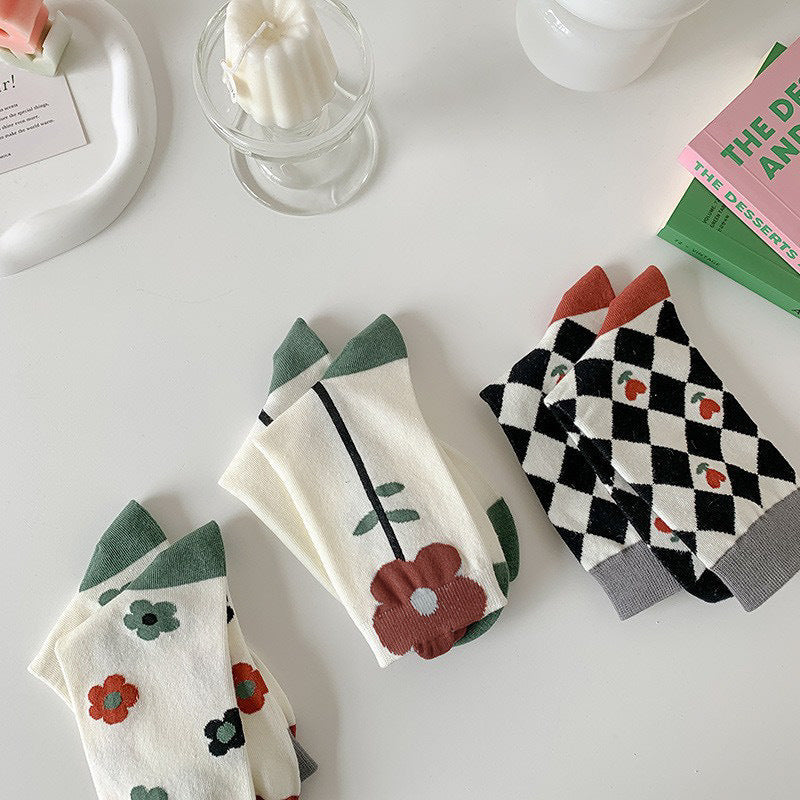 Cute Patterned Crew Socks for Women | Soft Cotton Casual Socks